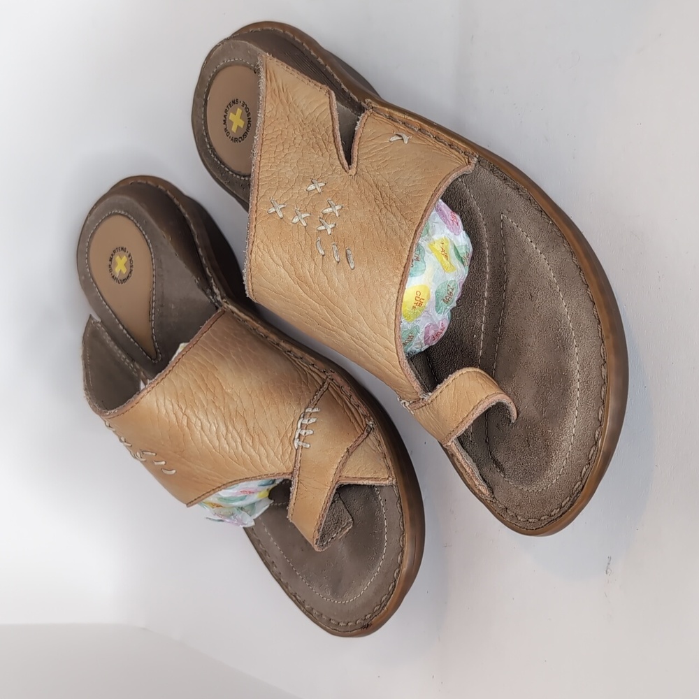 Dr. Martens Leather Slide Sandals Brown 2485 Stitch Toe Loop Comfort